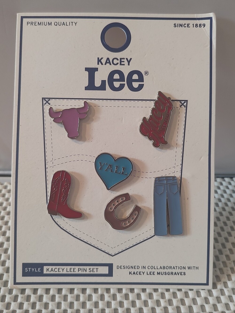 Kacey Lee Pin Set: Cowboy Boots, Horseshoe, Jeans, Heart, Longhorn Pin Set 6pcs